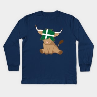 Isle of Barra flag shirt scottish highland cow  - scottish island -  gift for her Kids Long Sleeve T-Shirt